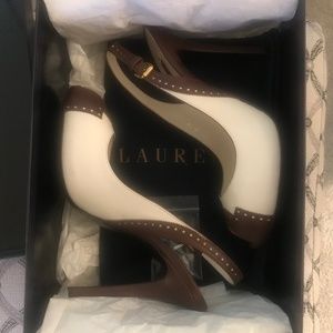 Ralph Lauren Leather Spectator Peep Toe Pumps, Size 8